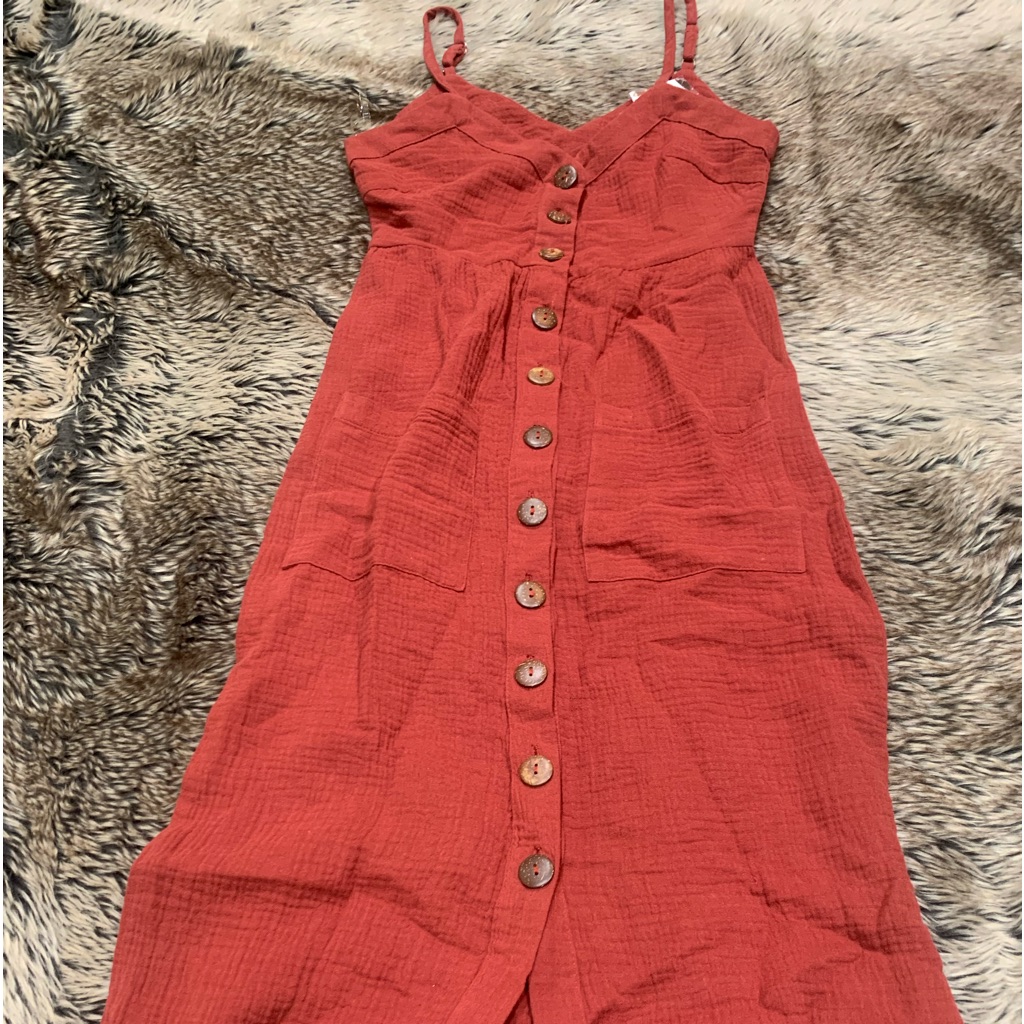Sky And Sparrow Button Front Rust Midi Dress Size Xs Nwt